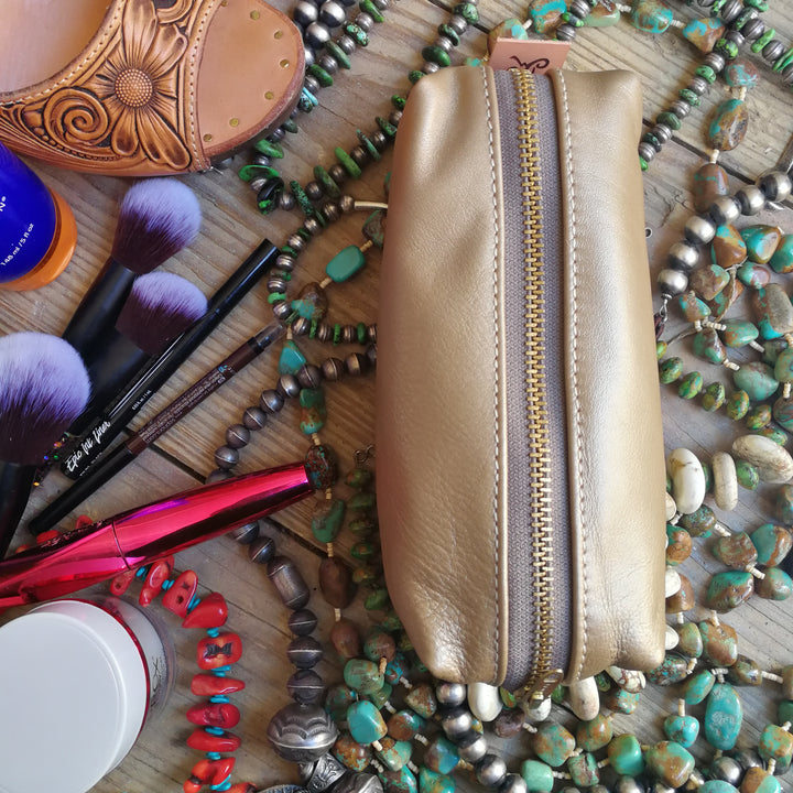 Small Travel Bag, Gold Cowhide