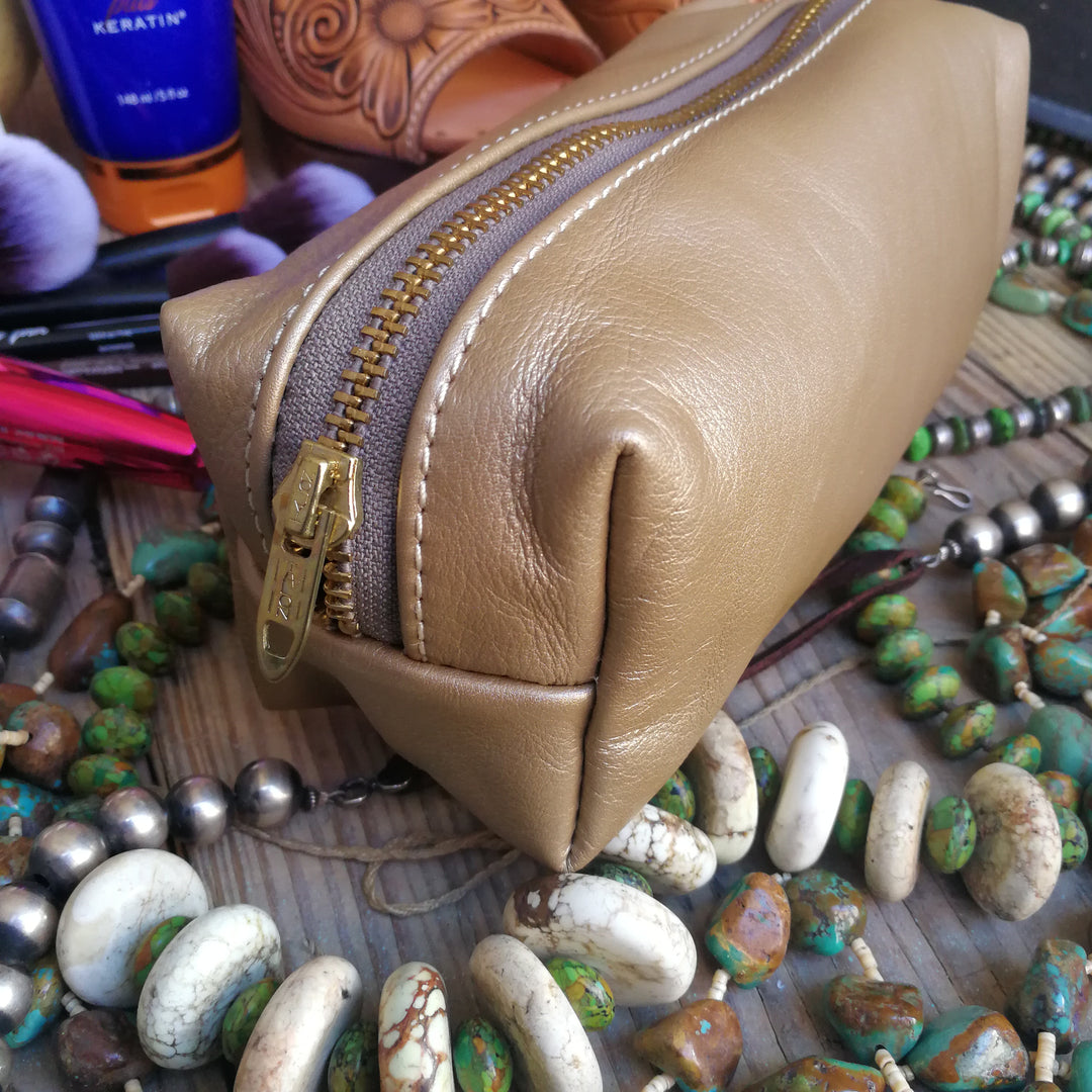 Small Travel Bag, Gold Cowhide
