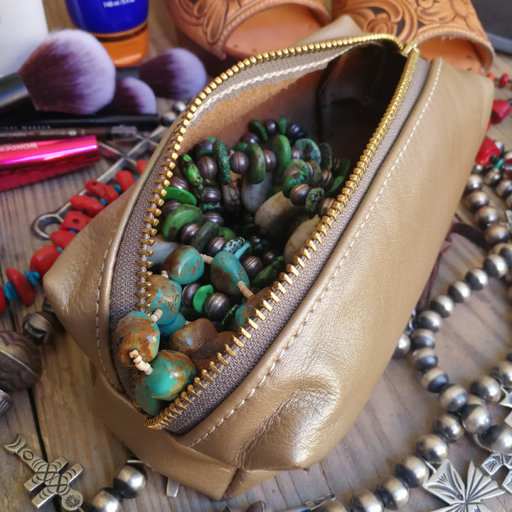 Small Travel Bag, Gold Cowhide